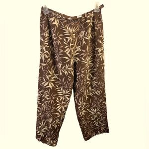 Talbots Women's 100%‎ Silk Pants Sz 12 petite Tropical Floral Leaf Print Brown